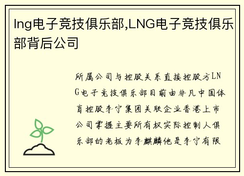 lng电子竞技俱乐部,LNG电子竞技俱乐部背后公司